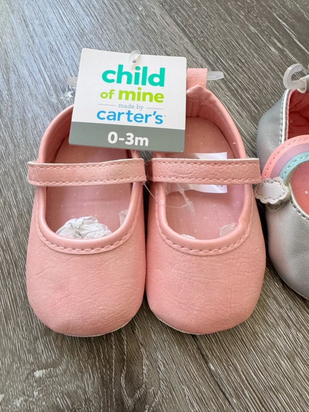 Carter's Child of Mine Baby Mary Jane Shoes 2 Pair Bundle Pink Silver 0-3 Months